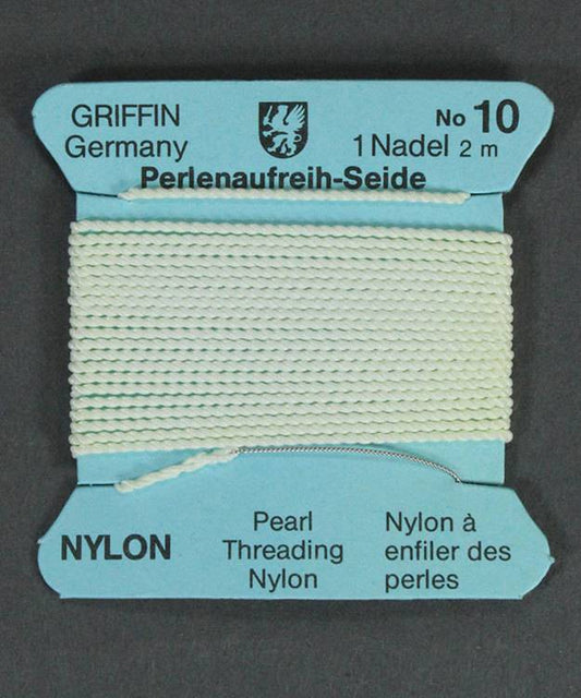 38.0830 = White Nylon Beading Cord #10 on Card with Needle