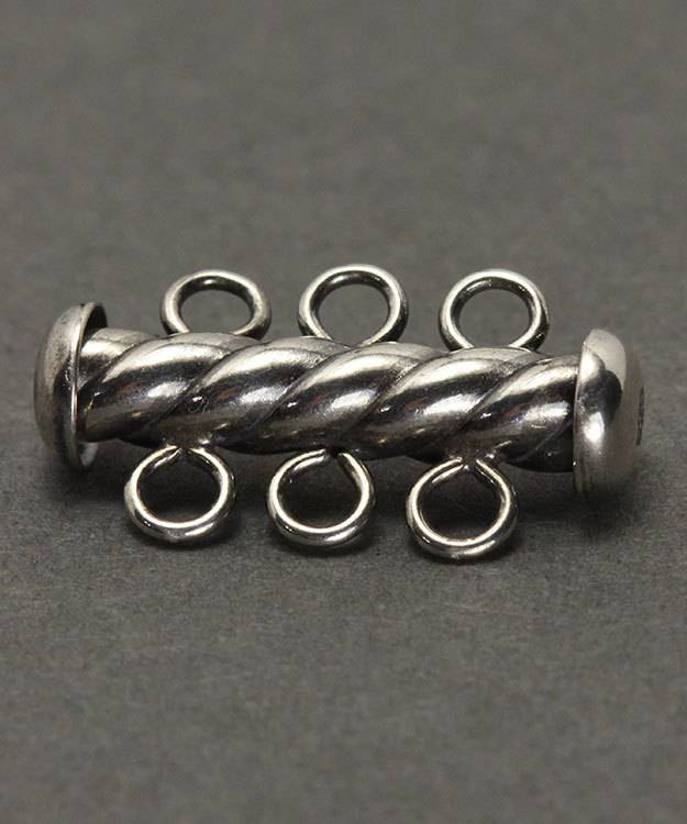 5003S-03 = Tube Clasp Sterling Silver Oxidized Twist with 3 Rings 4.3 x 22mm (Each)