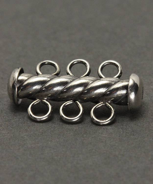 5003S-03 = Tube Clasp Sterling Silver Oxidized Twist with 3 Rings 4.3 x 22mm (Each)