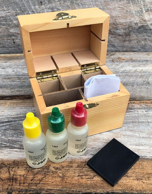 56-919 = Gold Test Kit with 10K, 14K, & 18K Solutions & Test Stone