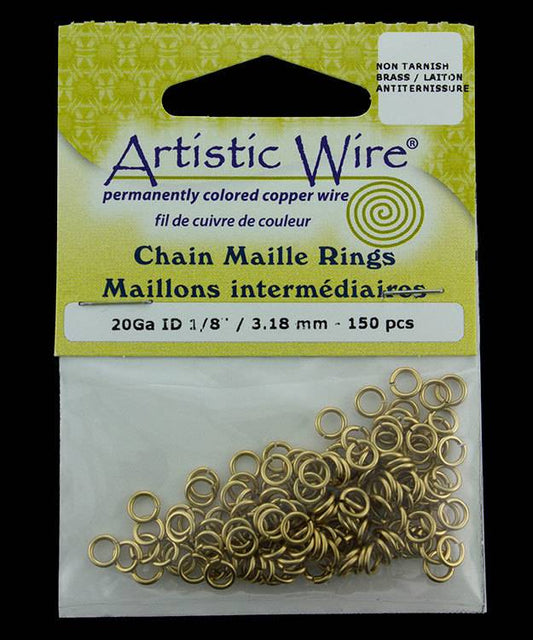 900AWR-13 = Artistic Wire Tarnish Resistant Brass Jump Ring 3.1mm ID (1/8'') 20ga