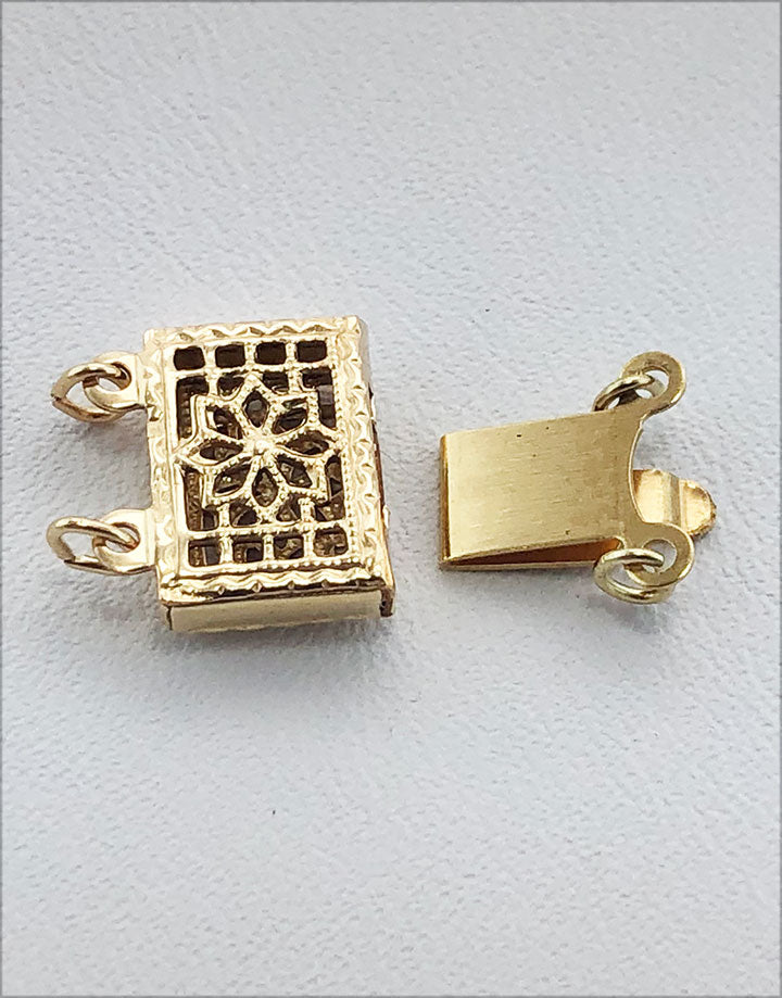 915F-24 = Gold Filled Pearl Clasp 2 Strand Filigree 10 x 7mm (Each)