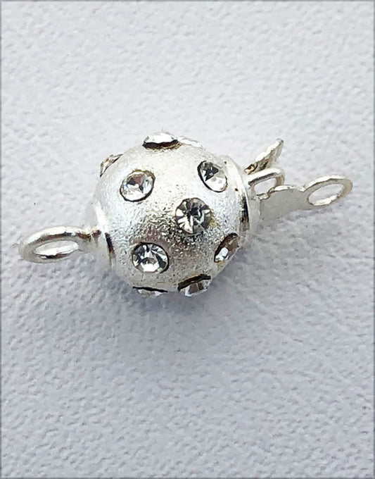 915S-64 = Sterling Silver Satin Bead Clasp with Crystals 6mm (Each)
