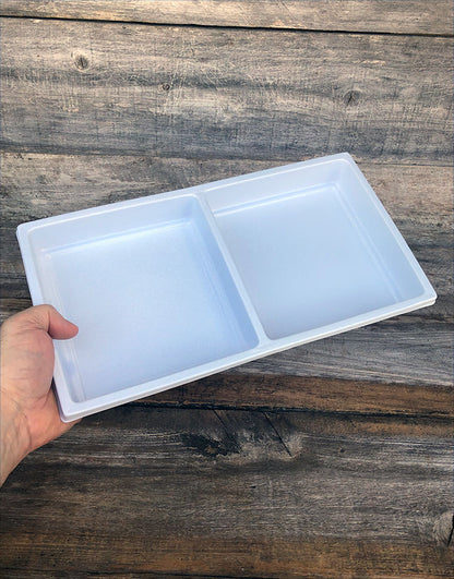DIS6802 = Plastic Tray Insert 2 Spaces 1-3/8" Deep - White (Pkg of 3)