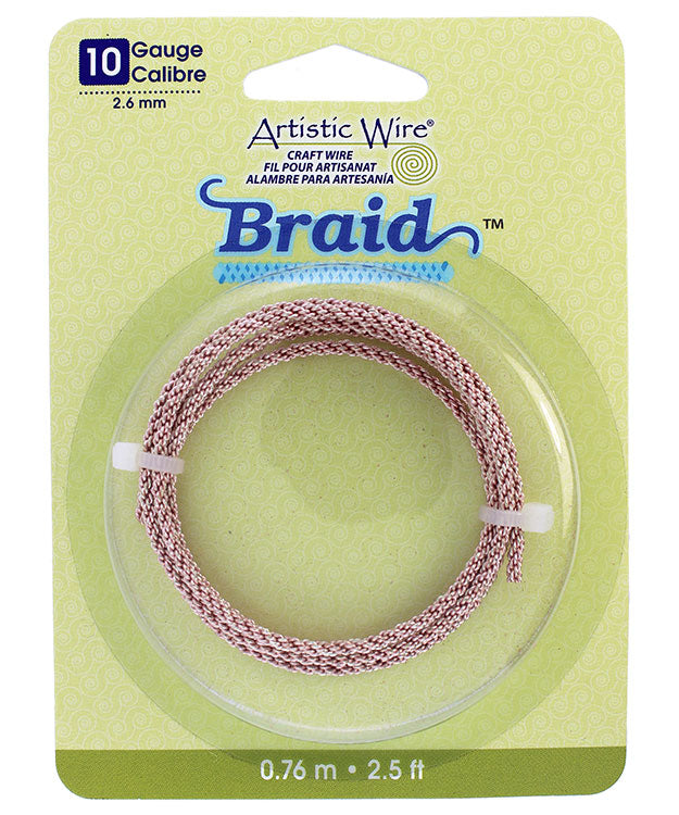 WR48111 = Braided Rose Gold Color Artistic Wire 2.6mm 2.5 Foot Coil