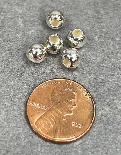 ABS-06 = Polished Round Bead (2 Hole, Lightweight) 6mm Sterling Silver (Pkg of 5)