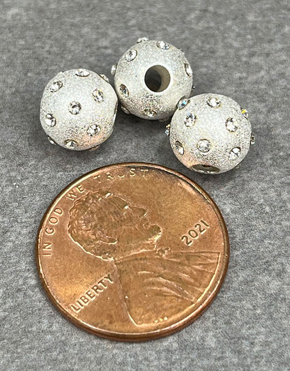 ABS-C8 = Sterling Silver Bead Satin Finish & White Crystals - 8MM (Pkg of 3)