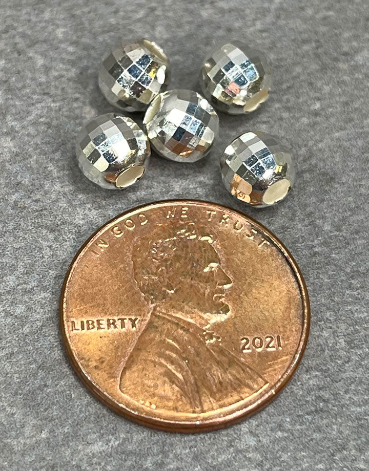 ABS-MR6 = Sterling Silver Faceted Mirror Bead 6mm (Pkg of 5)