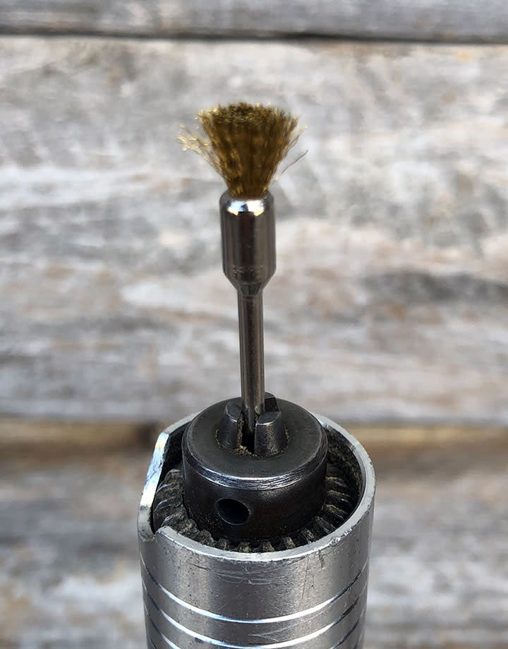 BU14XX = Mounted Brass End Brushes with 3/32" Mandrel (Dozen)