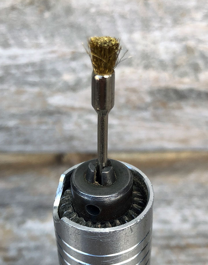 BU14XX = Mounted Brass End Brushes with 3/32" Mandrel (Dozen)