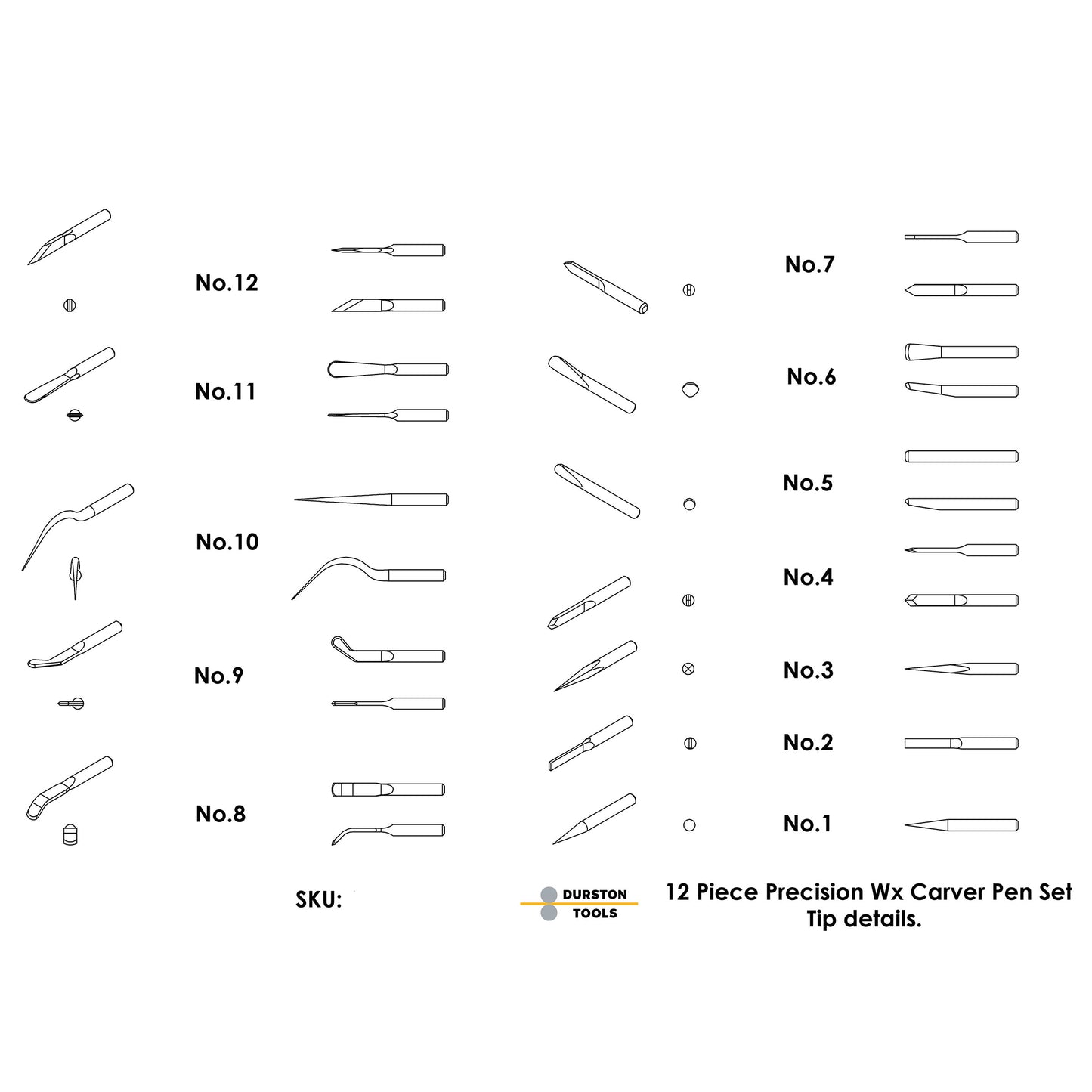 CA1129 = 12-Piece Precision Wax Carving Pen Set by Durston