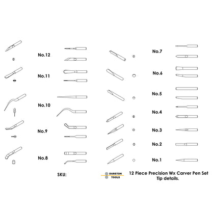 CA1129 = 12-Piece Precision Wax Carving Pen Set by Durston