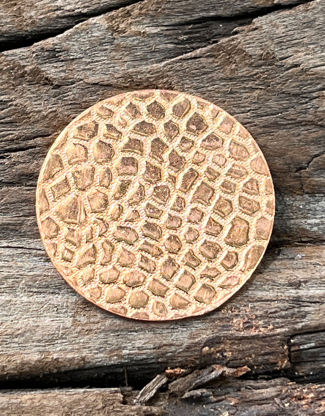 CSP607 = Pattern Copper Disc 1" x 24ga "Stone Driveway" (Pkg/6)