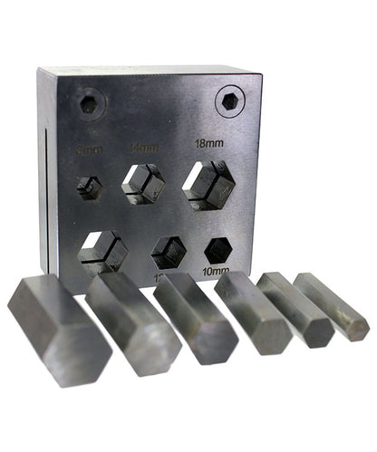 DA2405 = Hexagon Disc Cutter Set of Six Sizes 8mm to 18mm