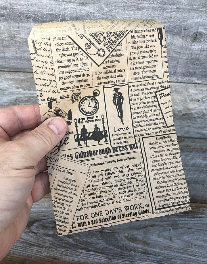 DBG1111 = Paper Gift Bag Classic News Print Pattern 4'' x 6'' (Bundle of 100)