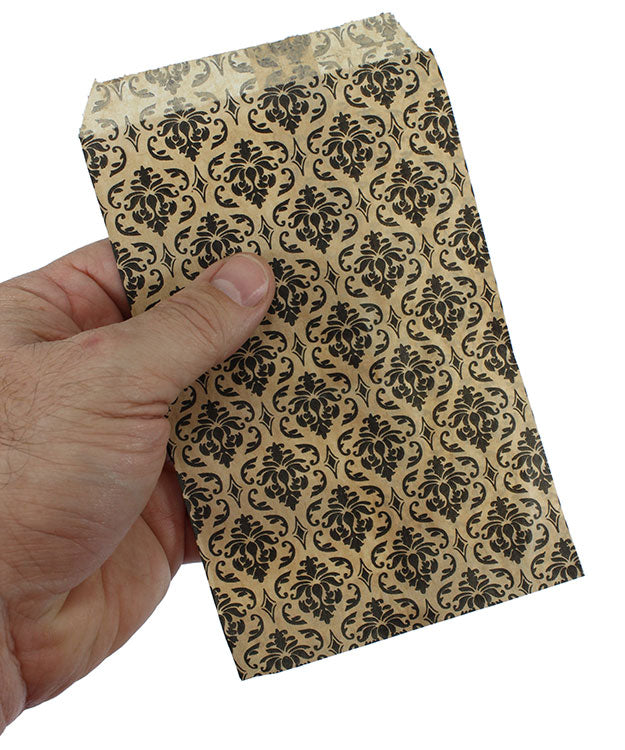 DBG1171 = Paper Gift Bag Black & Gold Damask Pattern 4'' x 6'' (Bundle of 100)