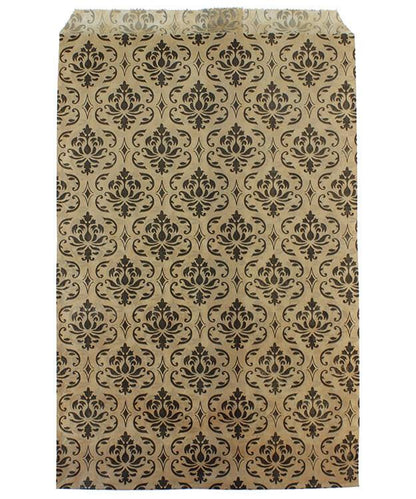 DBG1174 = Paper Gift Bag Black & Gold Damask Pattern 6'' x 9'' (Bundle of 100)