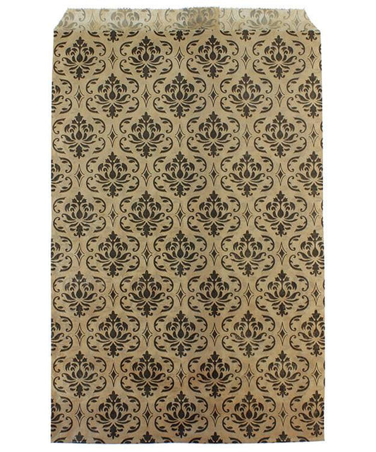 DBG1174 = Paper Gift Bag Black & Gold Damask Pattern 6'' x 9'' (Bundle of 100)