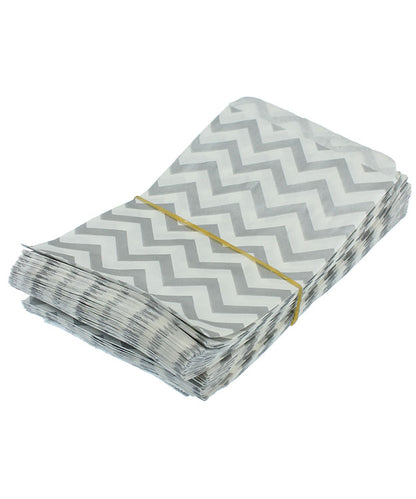 DBG1181 = Paper Gift Bag Silver Chevron Pattern 4'' x 6'' (Bundle of 100)