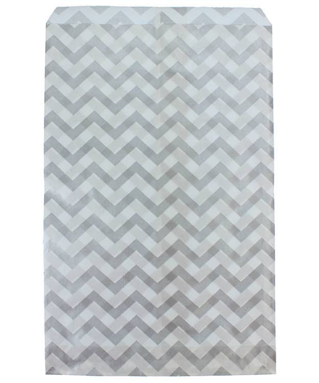 DBG1184 = Paper Gift Bag Silver Chevron Pattern 6'' x 9'' (Bundle of 100)