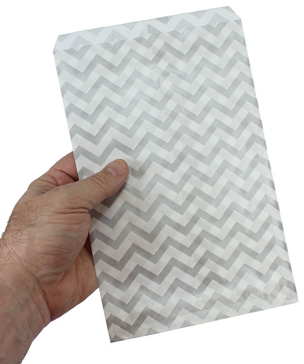 DBG1184 = Paper Gift Bag Silver Chevron Pattern 6'' x 9'' (Bundle of 100)