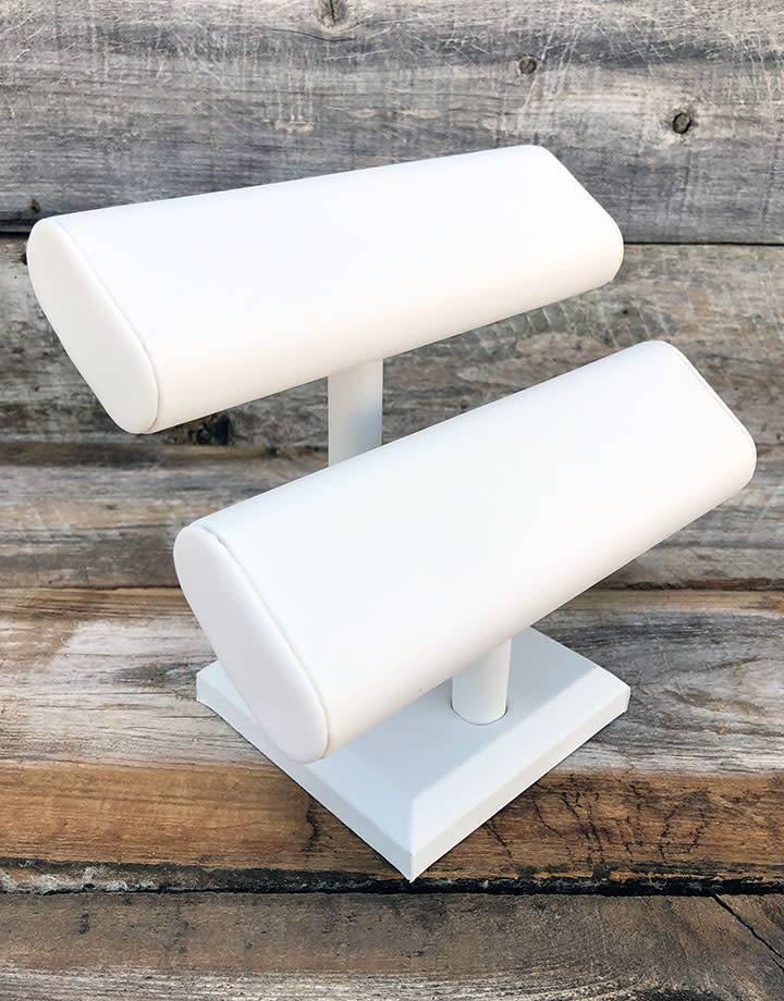 DBR6196 = Bracelet T-Bar Double Oval White Leatherette