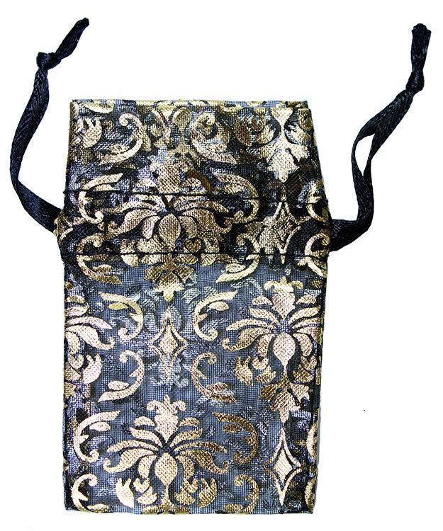 DBX1291G = Organza Drawstring Pouches Black & Gold Damask 1-3/4''x2'' (Dozen)