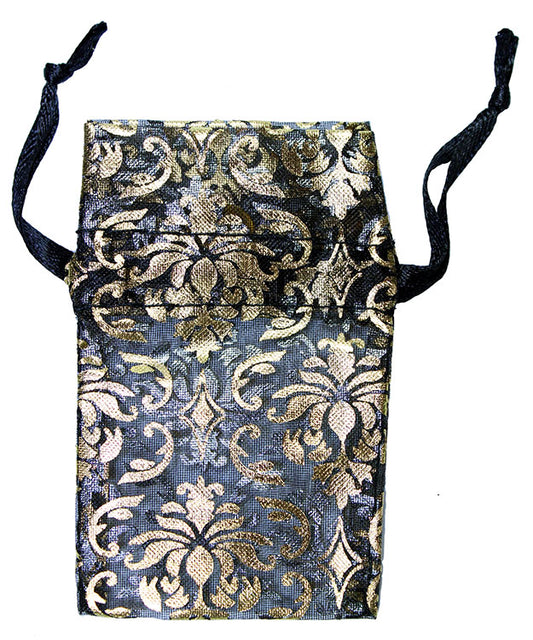 DBX1291G = Organza Drawstring Pouches Black & Gold Damask 1-3/4''x2'' (Dozen)