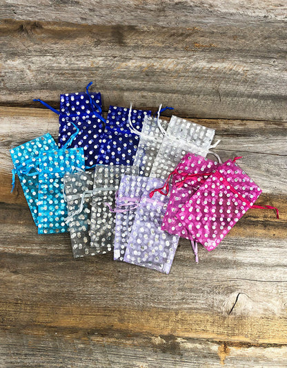 DBX1292P = Organza Drawstring Pouches Polka Dots 2-3/4''x3-1/2'' (Dozen)
