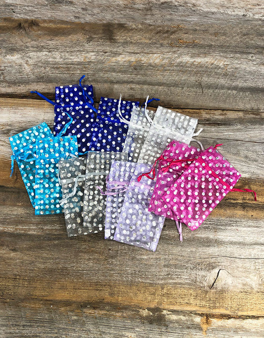 DBX1292P = Organza Drawstring Pouches Polka Dots 2-3/4''x3-1/2'' (Dozen)