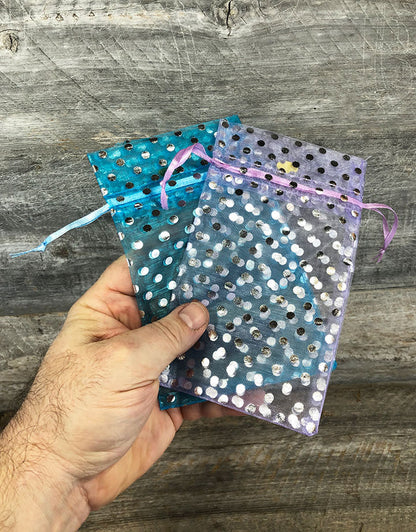 DBX1294P = Organza Drawstring Pouches Polka Dots 4''x5'' (Dozen)