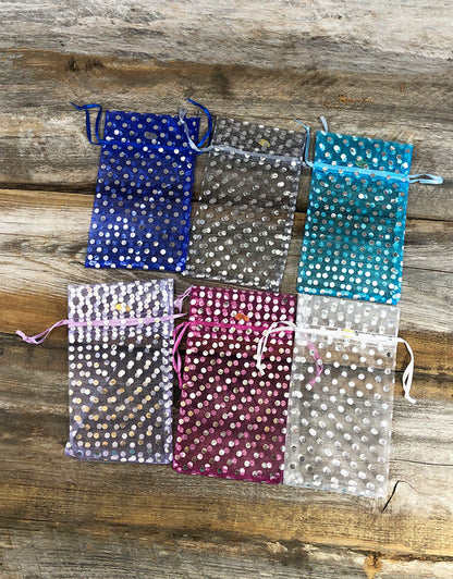 DBX1294P = Organza Drawstring Pouches Polka Dots 4''x5'' (Dozen)