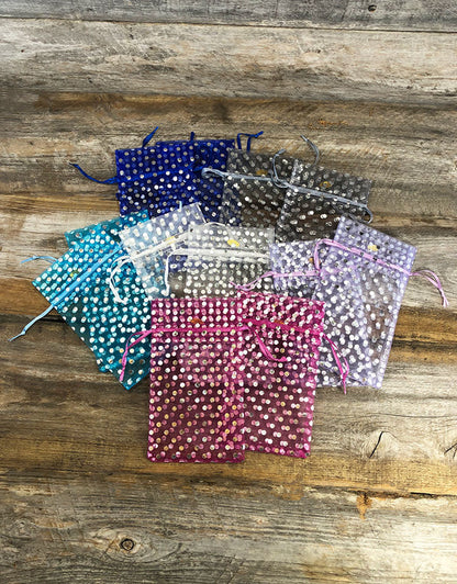 DBX1294P = Organza Drawstring Pouches Polka Dots 4''x5'' (Dozen)