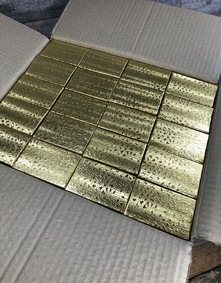 DBX2821G = BOXES - COTTON FILLED GOLD FOIL  2-5/8'' x 1-1/2'' x 7/8''   CASE 100