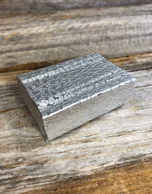 DBX2821S = BOXES - COTTON FILLED SILVER FOIL  2-5/8'' x 1-1/2'' x 1''  CASE 100