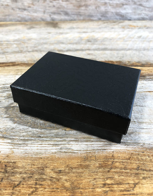 DBX2832B = BOXES - COTTON FILLED BLACK SWIRL  3-1/4'' x 2-1/4'' x 1''  CASE 100