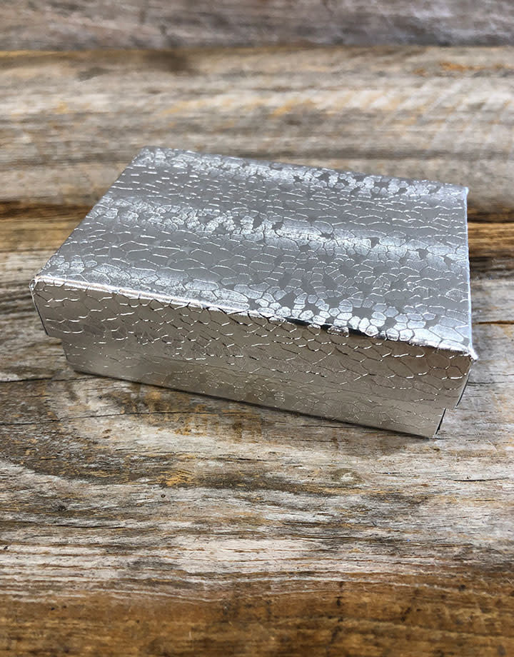 DBX2832S = BOXES - COTTON FILLED SILVER FOIL  3-1/4'' x 2-1/4'' x 1''  CASE 100