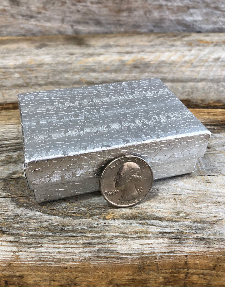 DBX2832S = BOXES - COTTON FILLED SILVER FOIL  3-1/4'' x 2-1/4'' x 1''  CASE 100