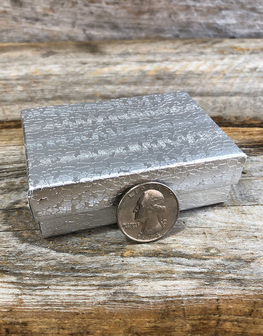 DBX2832S = BOXES - COTTON FILLED SILVER FOIL  3-1/4'' x 2-1/4'' x 1''  CASE 100
