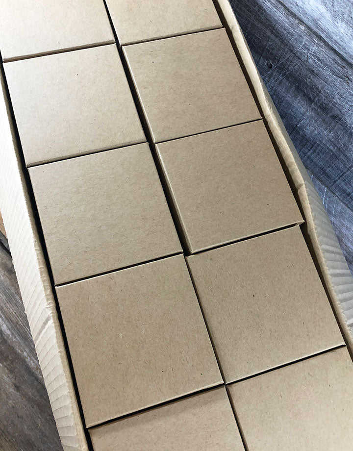 DBX2833K = Cotton Filled Box Kraft Color 3-1/2'' x 3-1/2'' x 1''  (Case of 100)