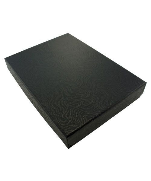 DBX2853B = BOXES - COTTON FILLED BLACK SWIRL  5-3/8'' x 3-7/8'' x 1''  CASE 100