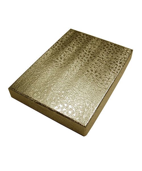 DBX2853G = BOXES - COTTON FILLED GOLD FOIL  5-3/8'' x 3-7/8'' x 1''  CASE 100