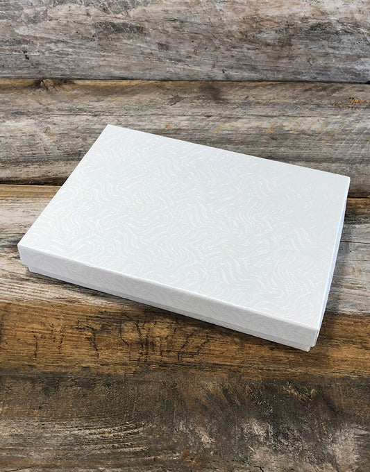 DBX2875W = BOXES - COTTON FILLED WHITE SWIRL  7-1/8'' x 5-1/8'' x 1-1/8''  CASE 100