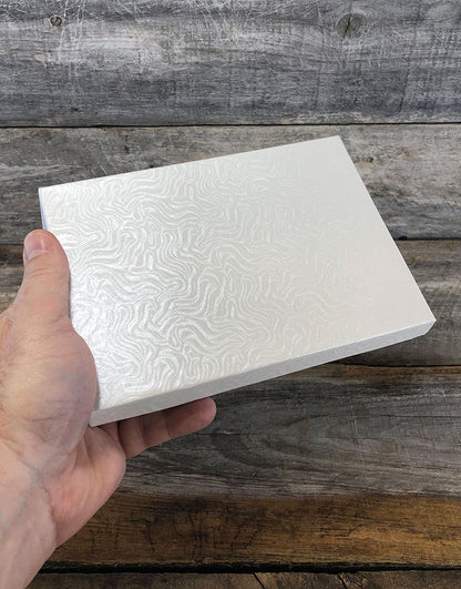 DBX2875W = BOXES - COTTON FILLED WHITE SWIRL  7-1/8'' x 5-1/8'' x 1-1/8''  CASE 100