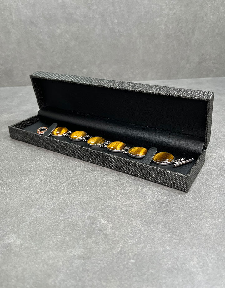 DBX3415 = Bracelet Box Premium Grey Mesh/Black Faux Leatherette