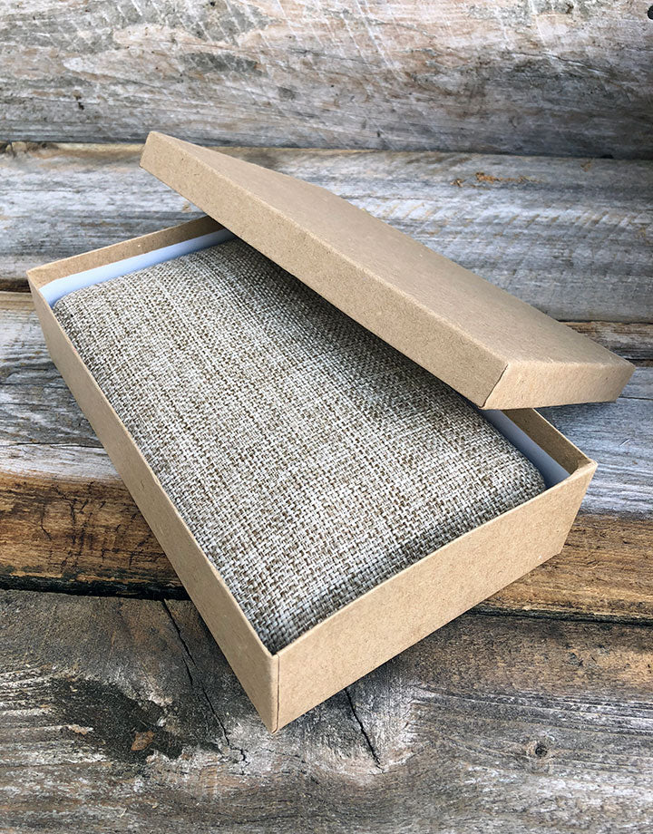 DBX3970 = Burlap Covered Necklace Box