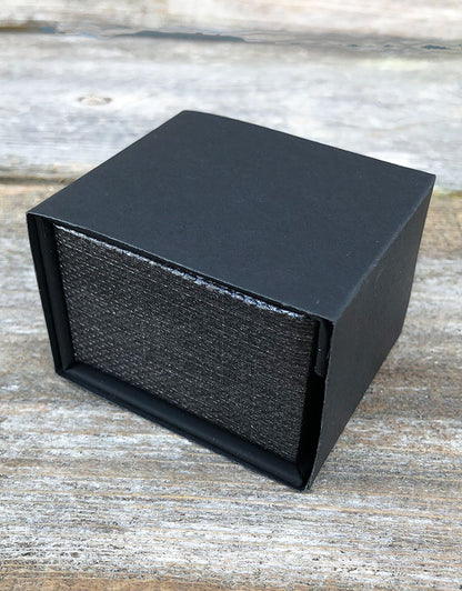 DBX4250 = Deluxe Magnetic Black/Silver Ring Box 1-7/8" x 2-1/4" (Each)