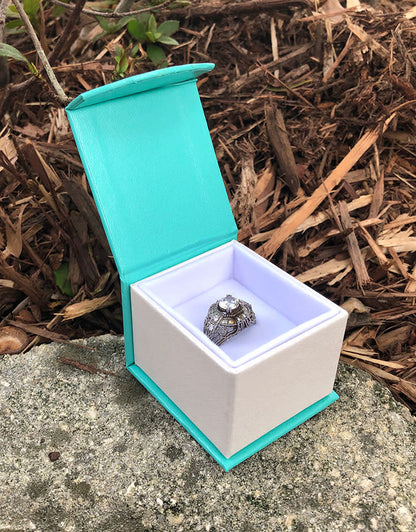 DBX4350 = Deluxe Magnetic Teal/White Ring Box 1-7/8" x 2-1/4" (Each)