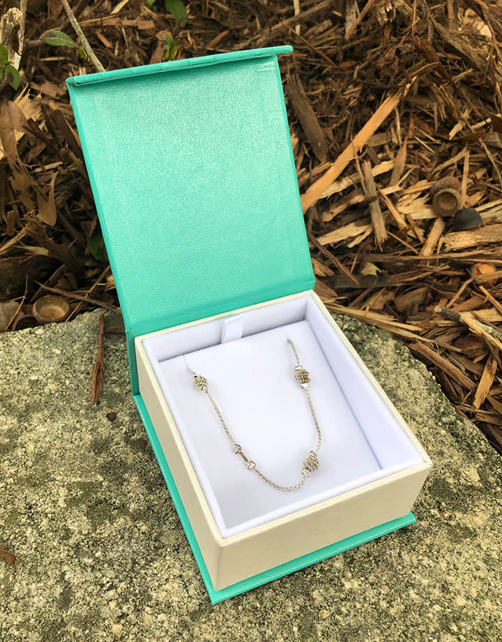 DBX4354 = Deluxe Magnetic Teal/White Earring/Pendant Box (Each)