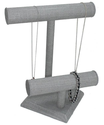 DCH7198 = Grey Linen Necklace/Bracelet Double T-bar Bar 10-1/2" H